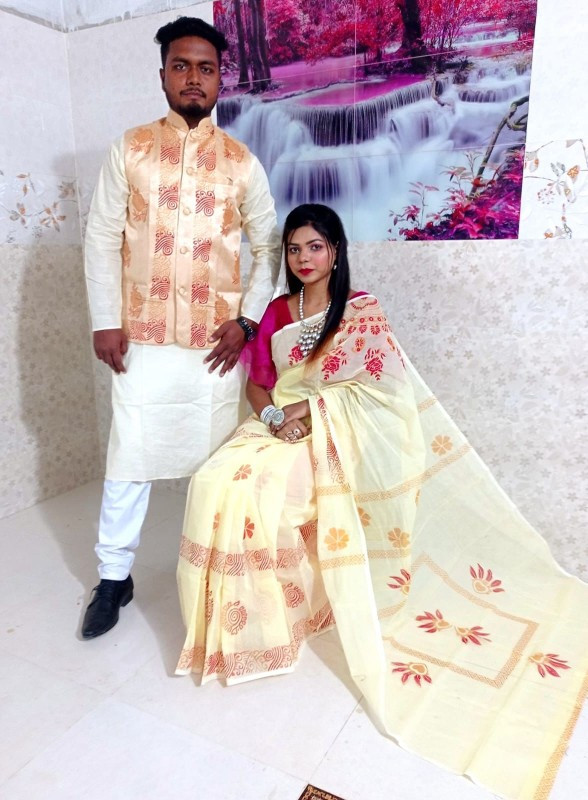 Stylish New Collection Saree & Panjabi koti Combo Couple Dress