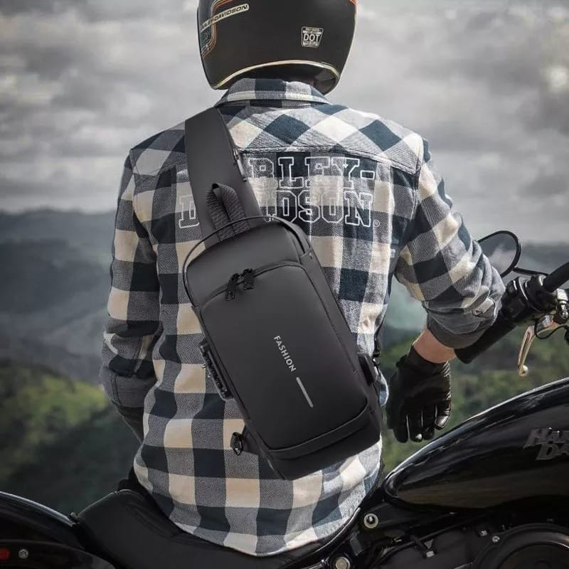 Multifunction Patent Leather Chest Bag Waterproof Men Crossbody Bag Anti-Theft Travel Shoulder Bags Male Sports Fanny Pack